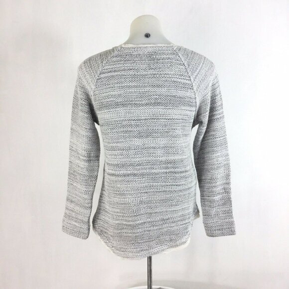 Vince Sweater Gray White Knit LongSleeve Silk Trim - Picture 4 of 8